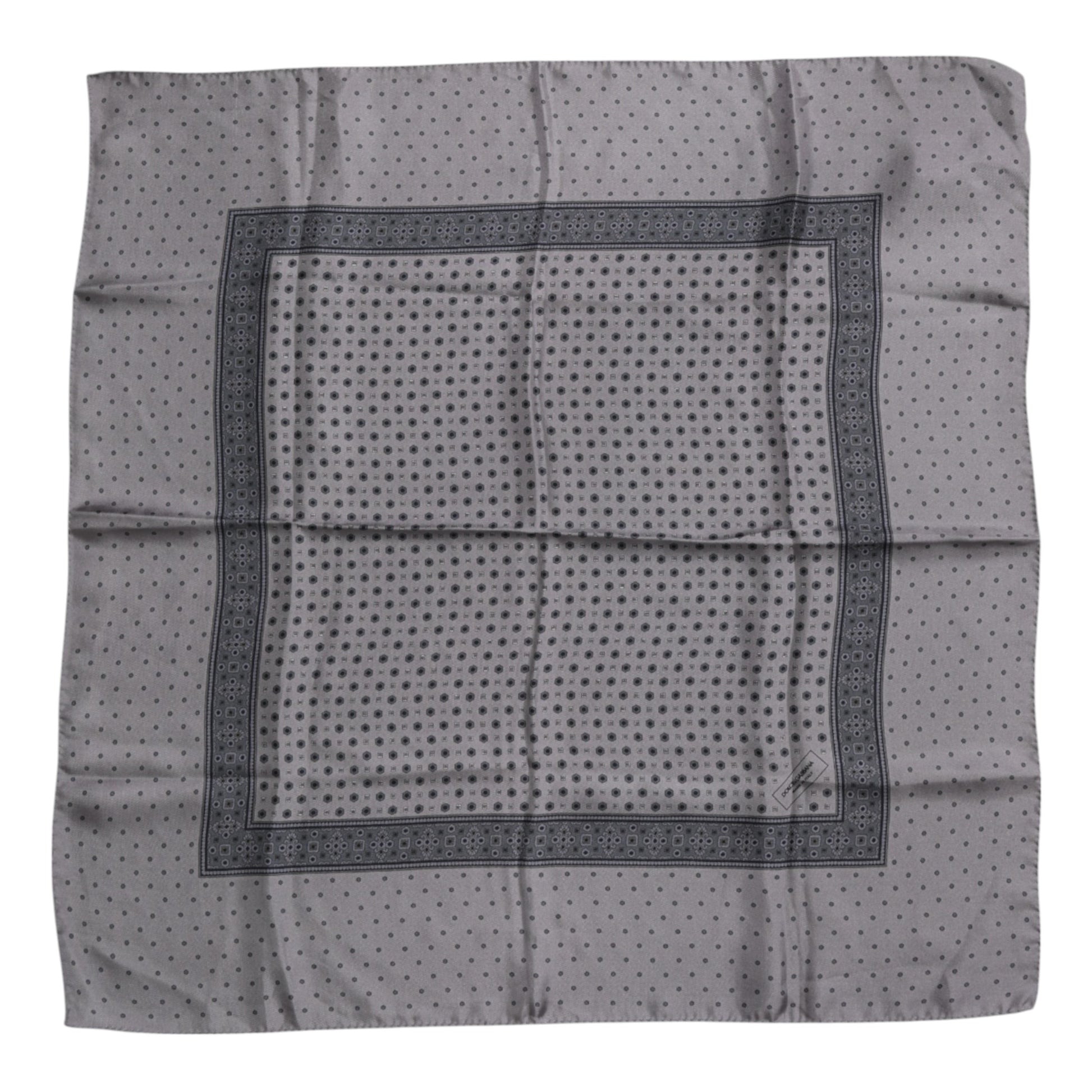 Gray Polka Dot Silk Square Men Foulard Scarf