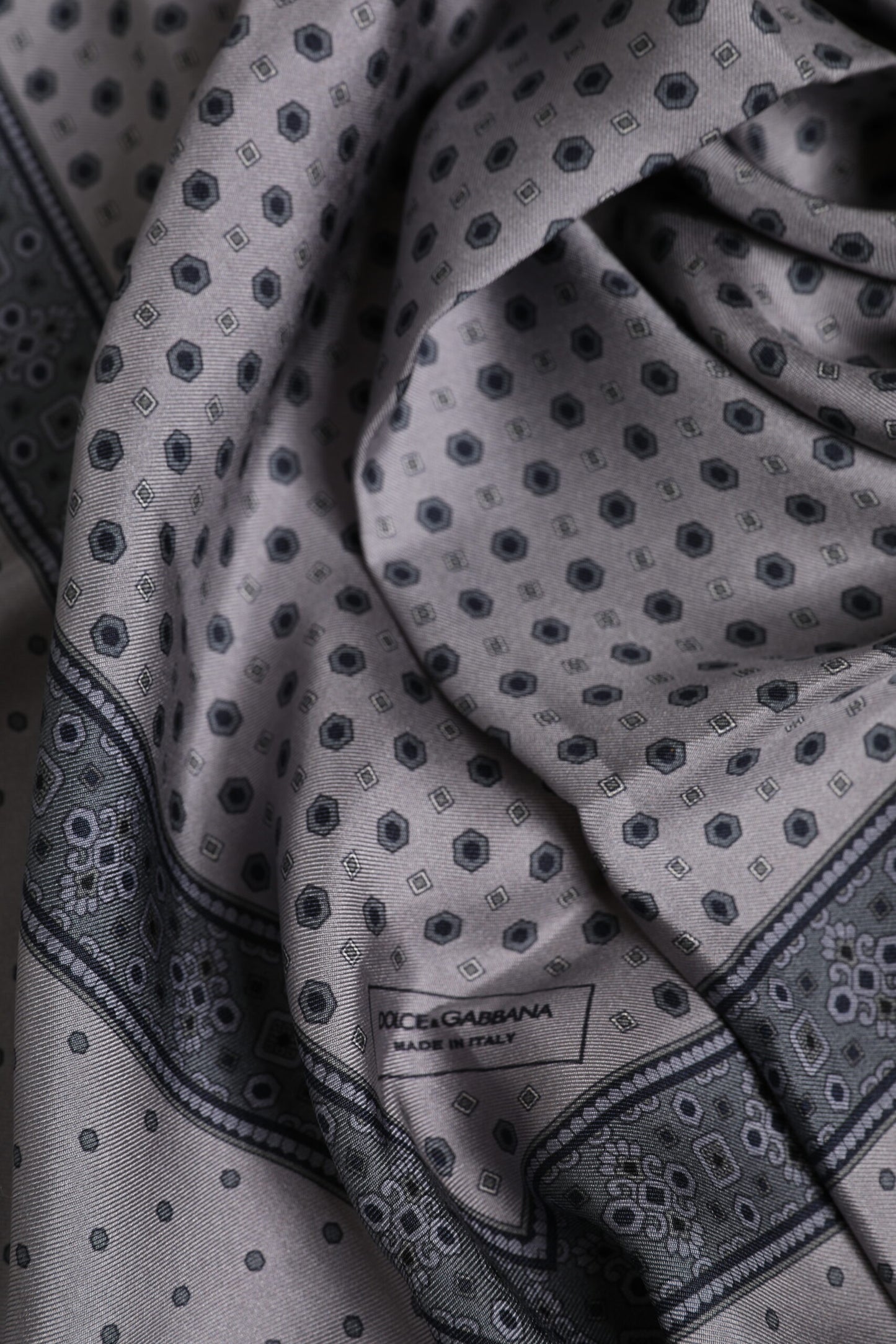 Gray Polka Dot Silk Square Men Foulard Scarf