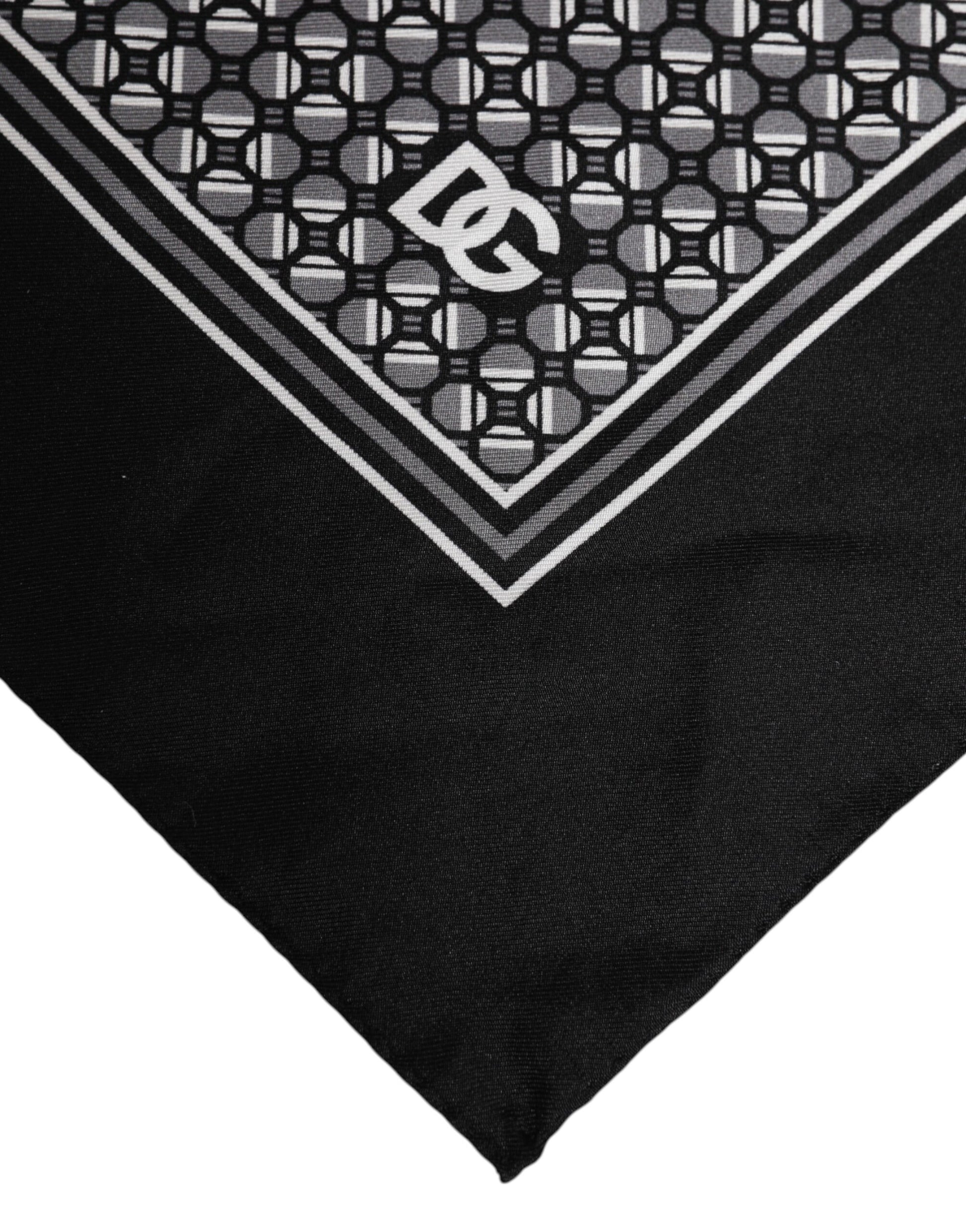 Black White Patterned Square Foulard Scarf