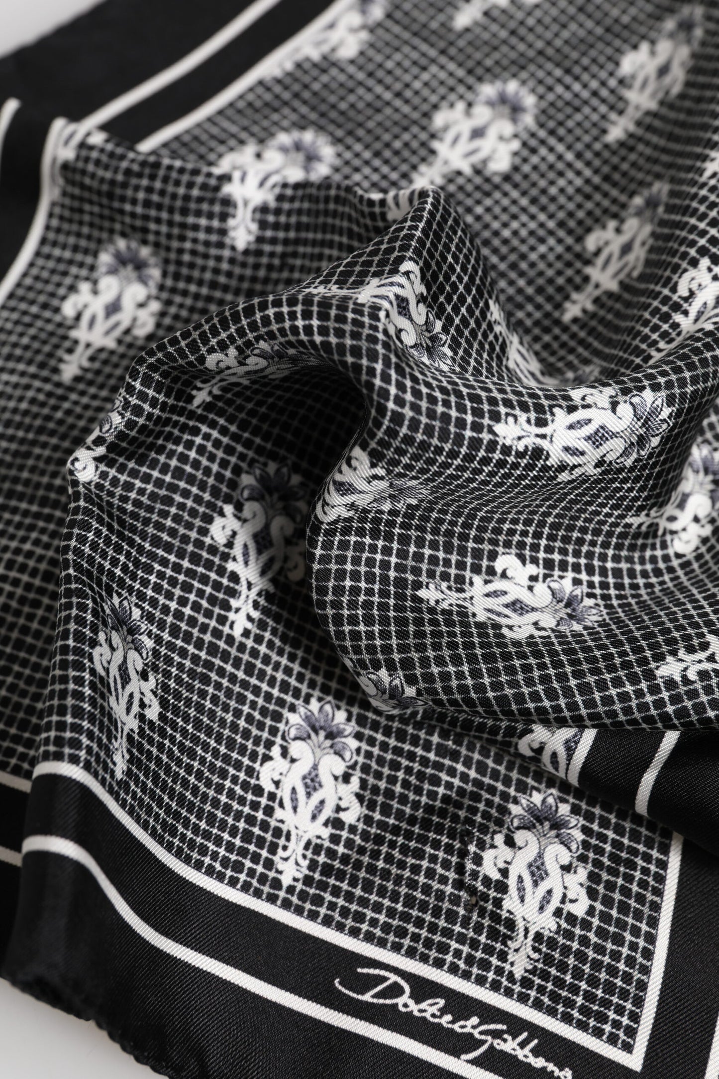 Black White Printed Square Foulard Scarf