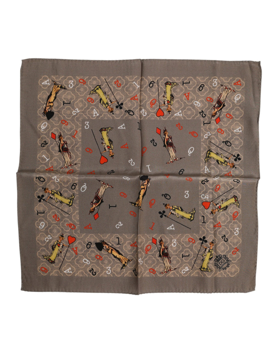 Brown Silk Printed Square Men Foulard Scarf
