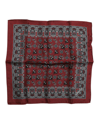 Maroon Monkey Print Silk Square Foulard Scarf