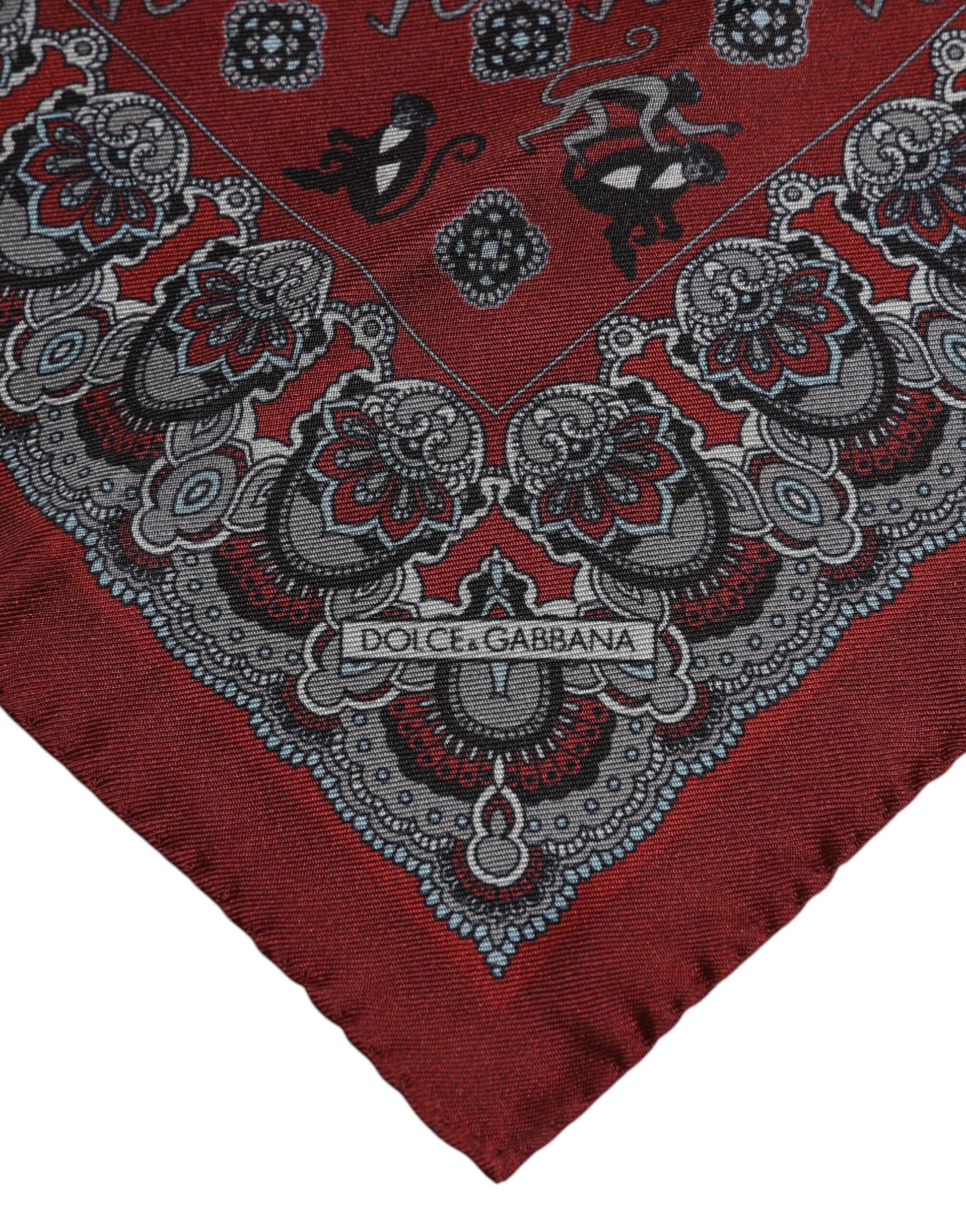 Maroon Monkey Print Silk Square Foulard Scarf