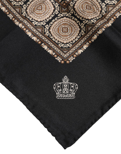 Black Brown Patterned Square Foulard Scarf