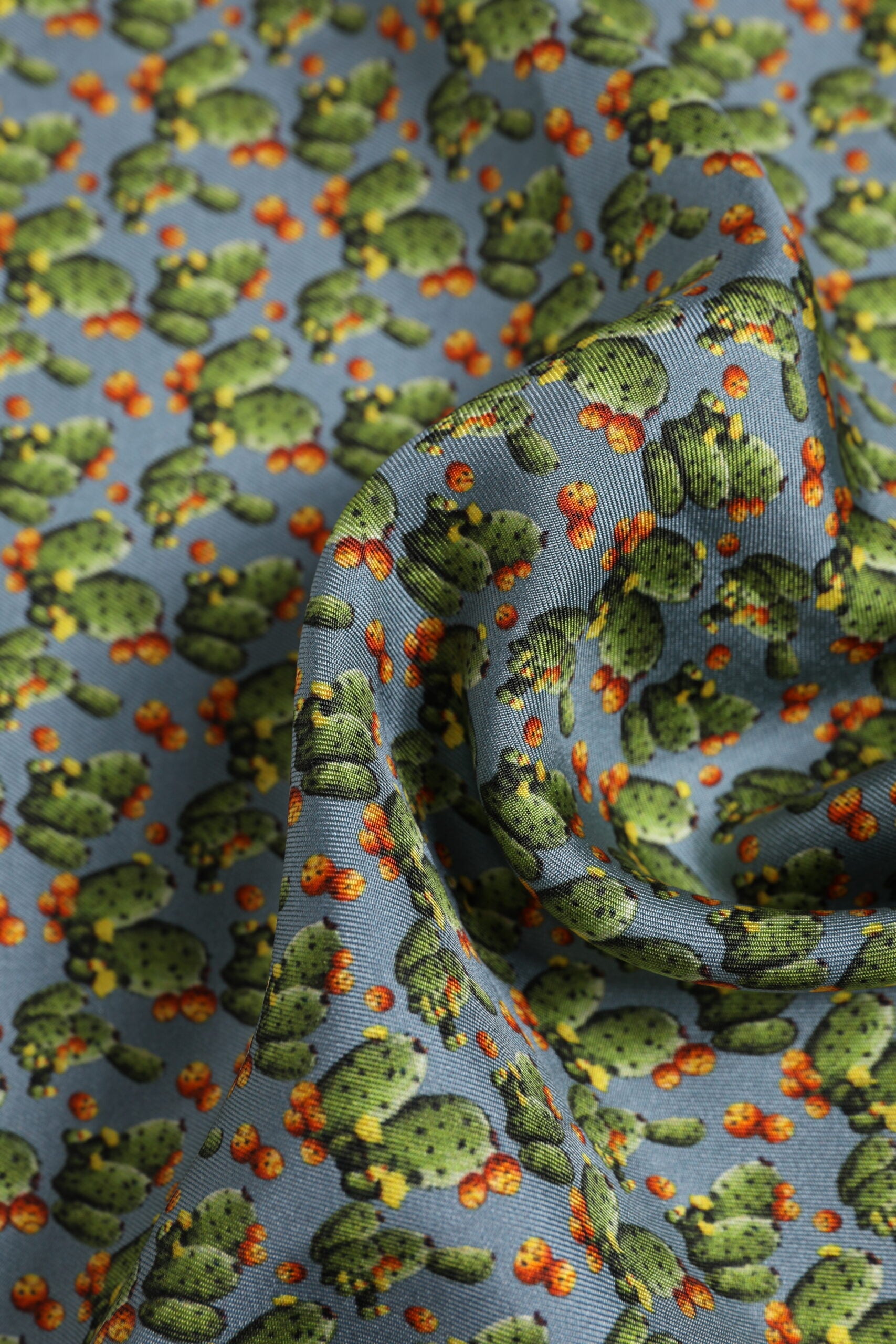 Gray Green Cactus Print Square Foulard Scarf