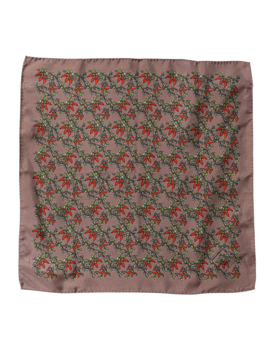 Brown Chili Print Silk Square Foulard Scarf