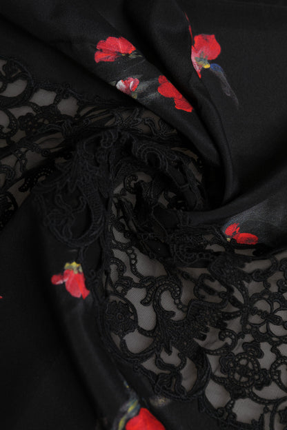Black Floral Print Neck Warmer Wrap Scarf