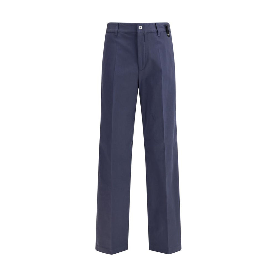 Blue Cotton Casual Pants