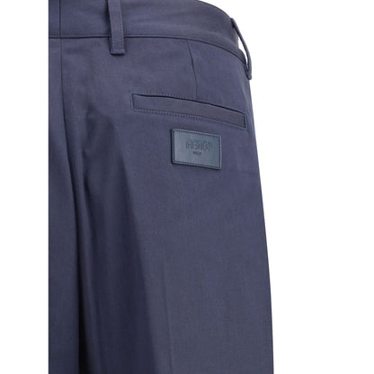 Blue Cotton Casual Pants