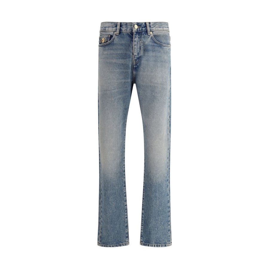 Blue Cotton Straight-Leg Jeans