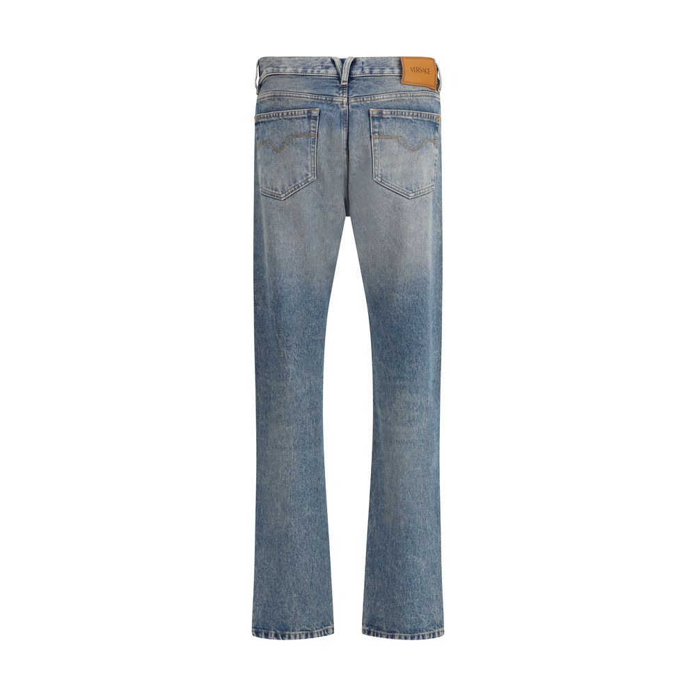 Blue Cotton Straight-Leg Jeans