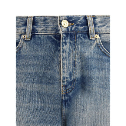 Blue Cotton Straight-Leg Jeans