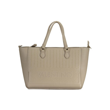 Beige Polyurethane Women's Bag with Adjustable Shoulder Strap