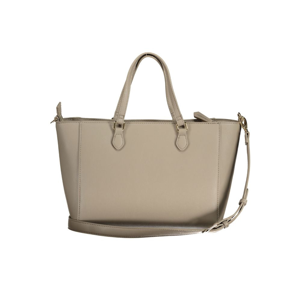 Beige Polyurethane Women's Bag with Adjustable Shoulder Strap