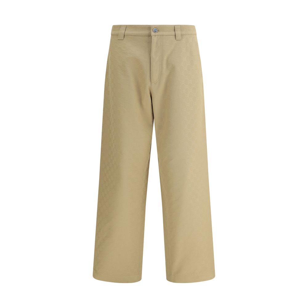 Beige Cotton Casual Pants