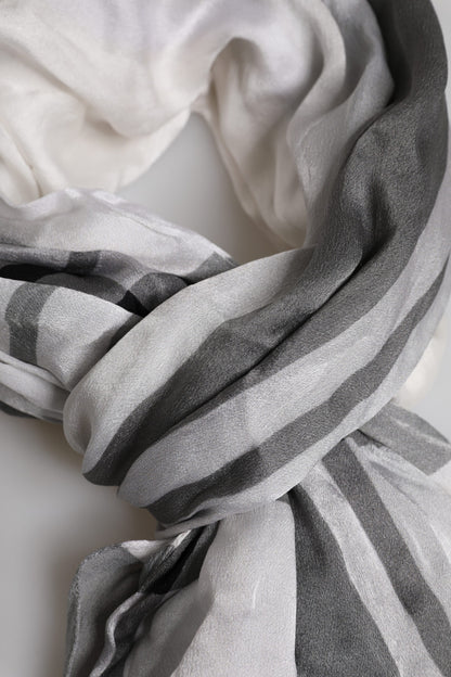 White Black Silk Warmer Wrap Foulard Scarf