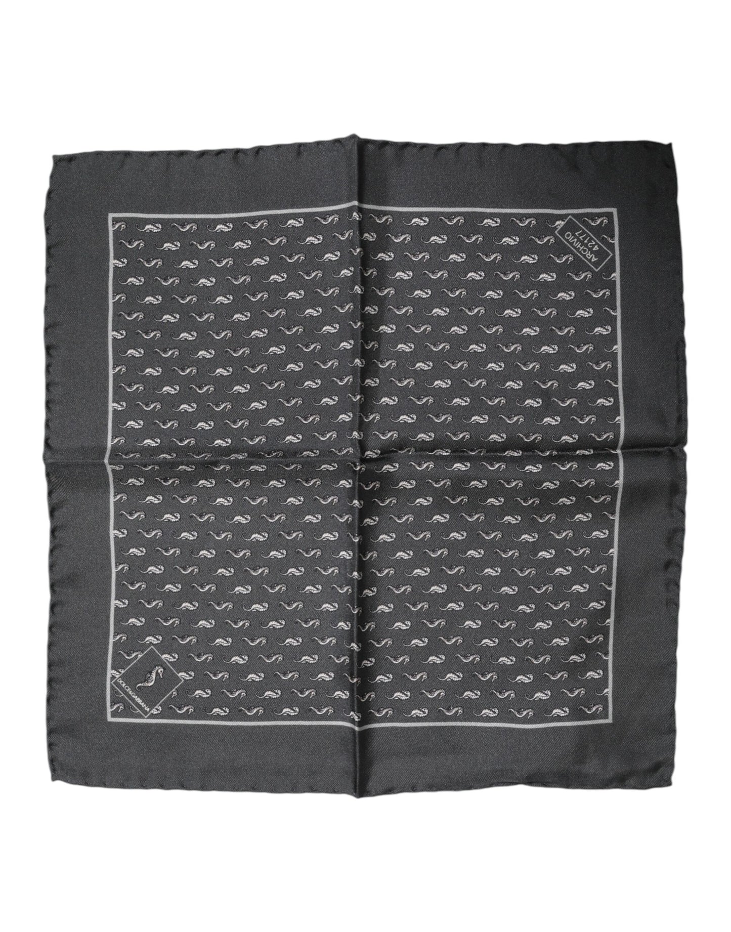 Black Fish Print Silk Square Men Foulard Scarf