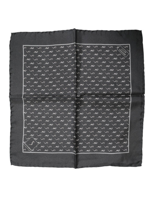 Black Fish Print Silk Square Men Foulard Scarf