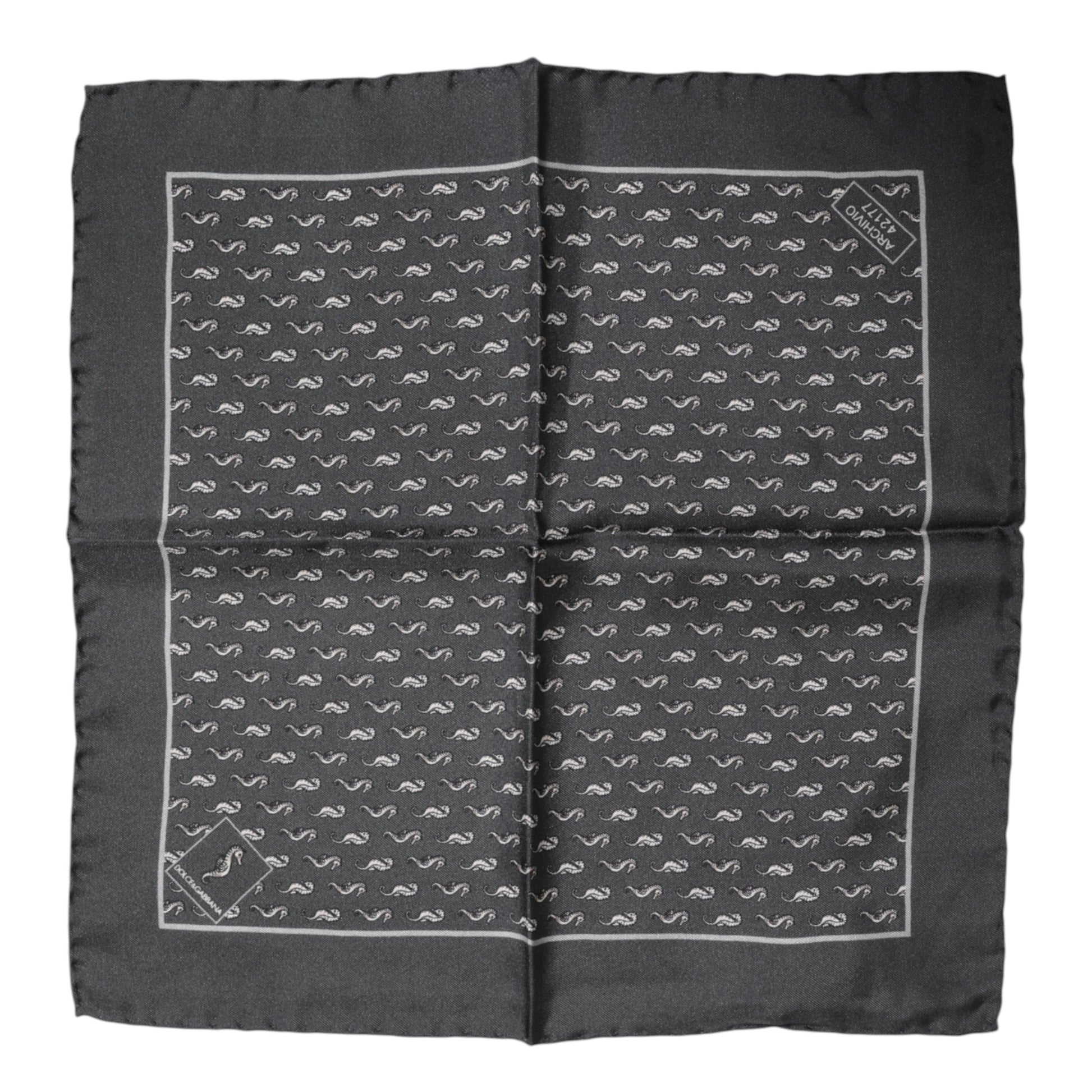 Black Fish Print Silk Square Men Foulard Scarf