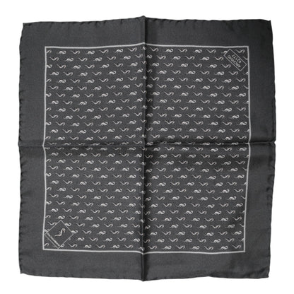 Black Fish Print Silk Square Men Foulard Scarf