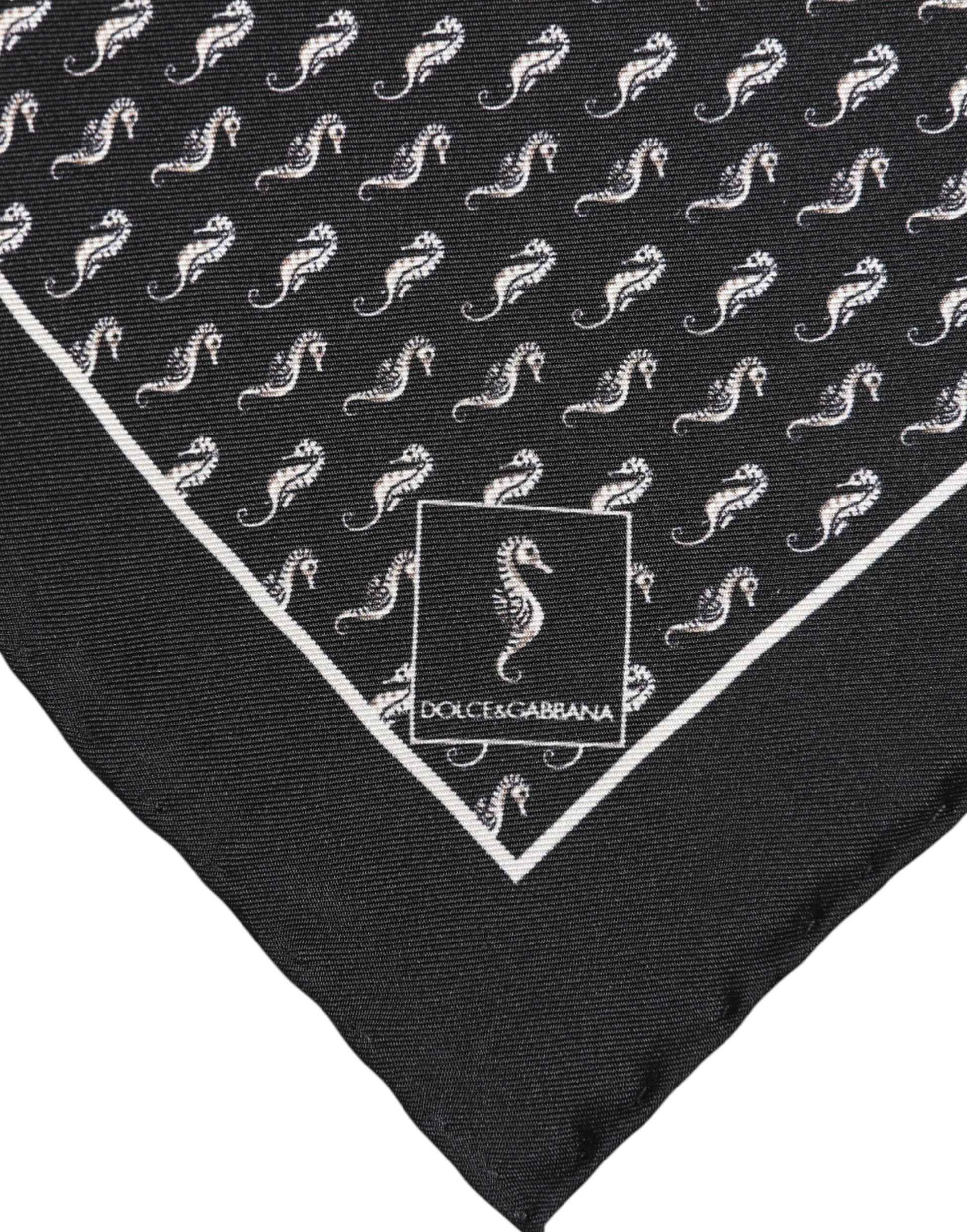 Black Sea Horse Silk Square Men Foulard Scarf