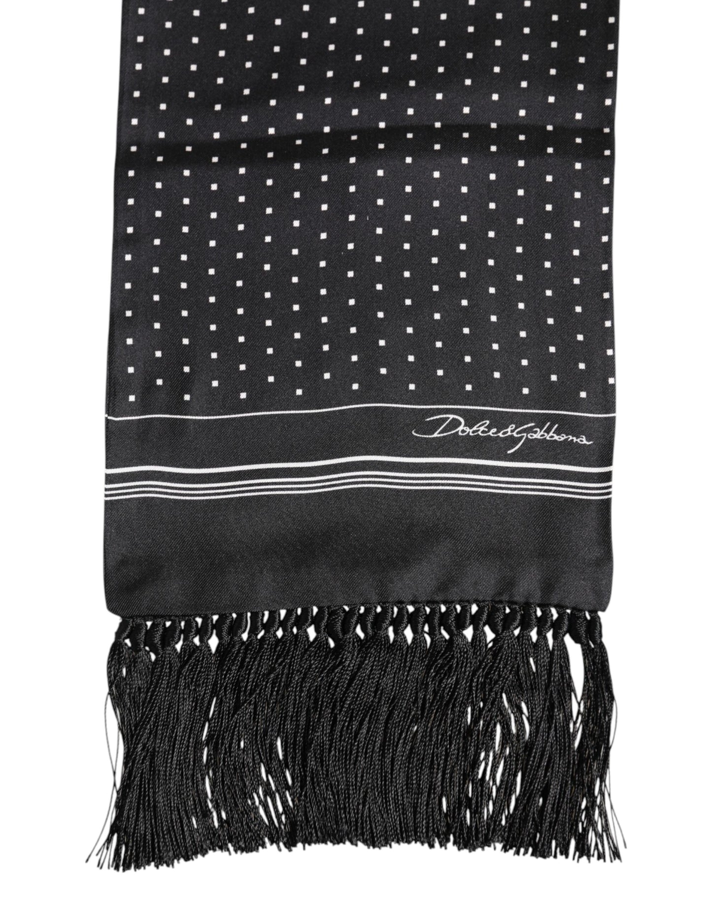 Black White Polka Dot Fringes Foulard Scarf