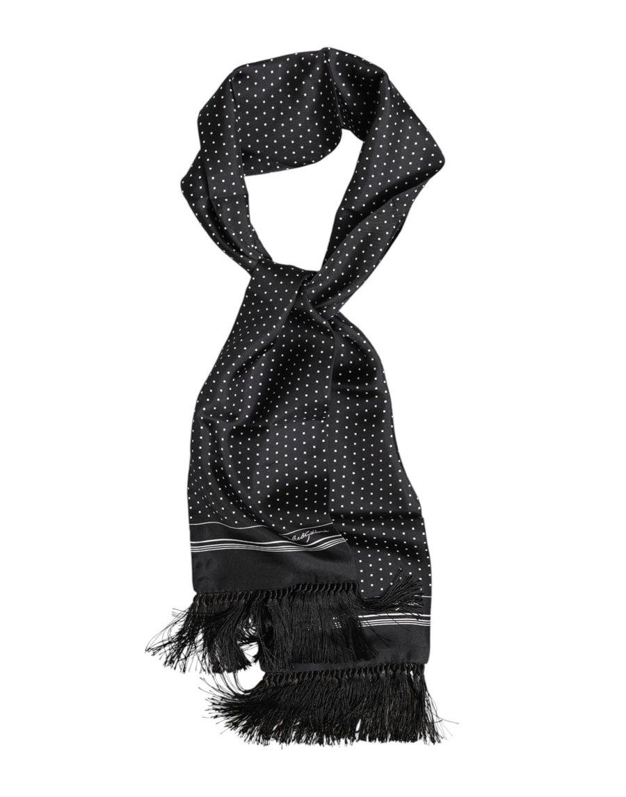 Black White Polka Dot Fringes Foulard Scarf