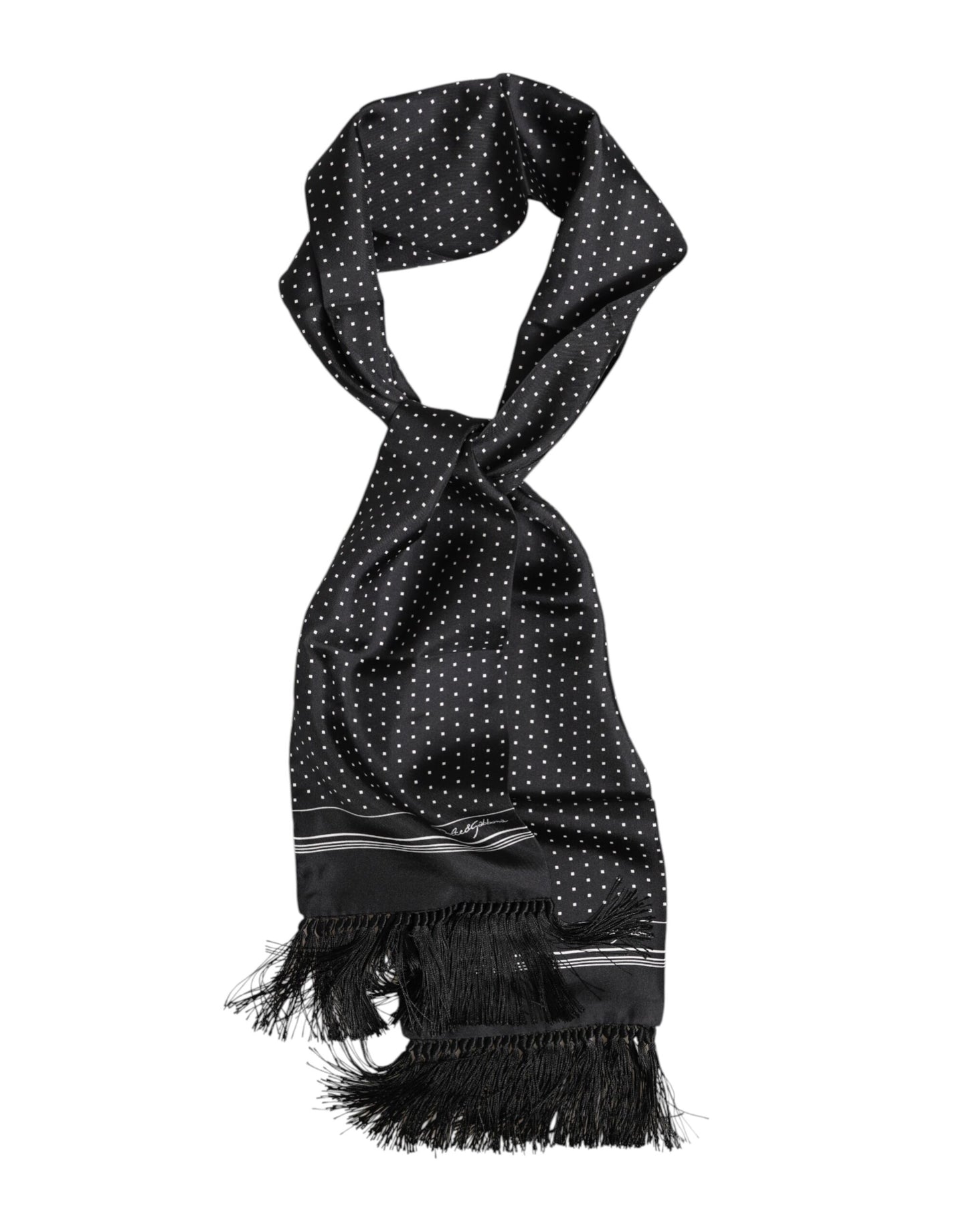 Black White Polka Dot Fringes Foulard Scarf