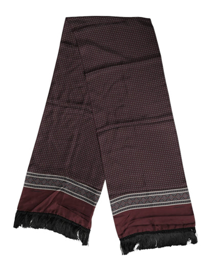 Maroon Dotted Silk Fringes Foulard Scarf