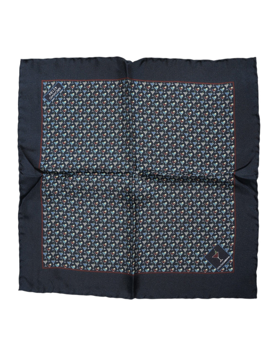 Blue Cocktail Silk Square Foulard Scarf