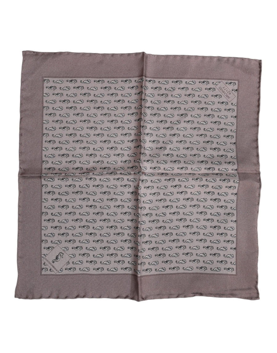 Brown Sea Horse Silk Square Foulard Scarf