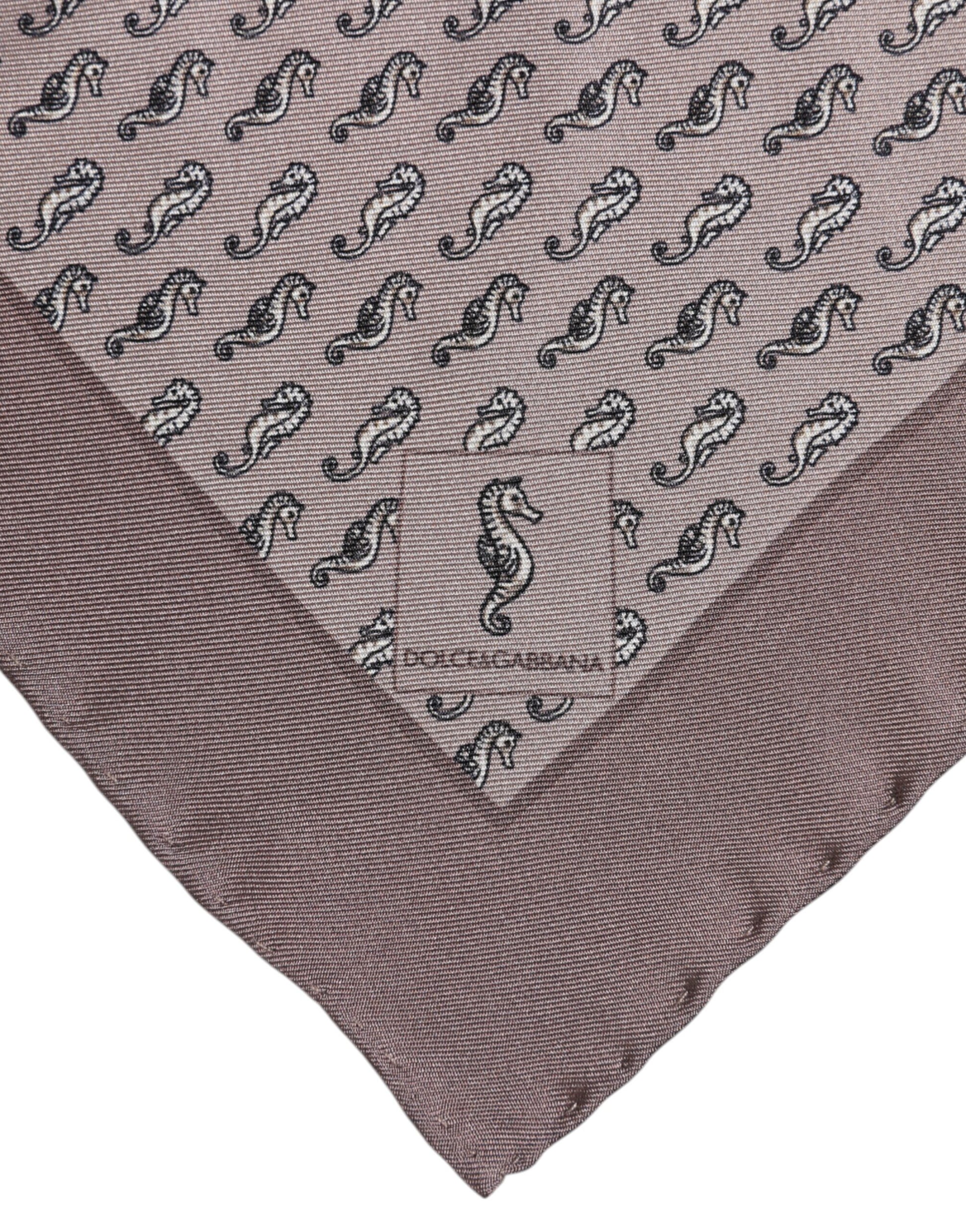 Brown Sea Horse Silk Square Foulard Scarf