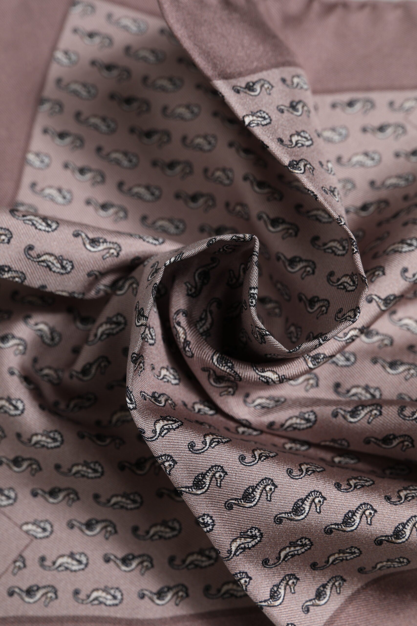 Brown Sea Horse Silk Square Foulard Scarf