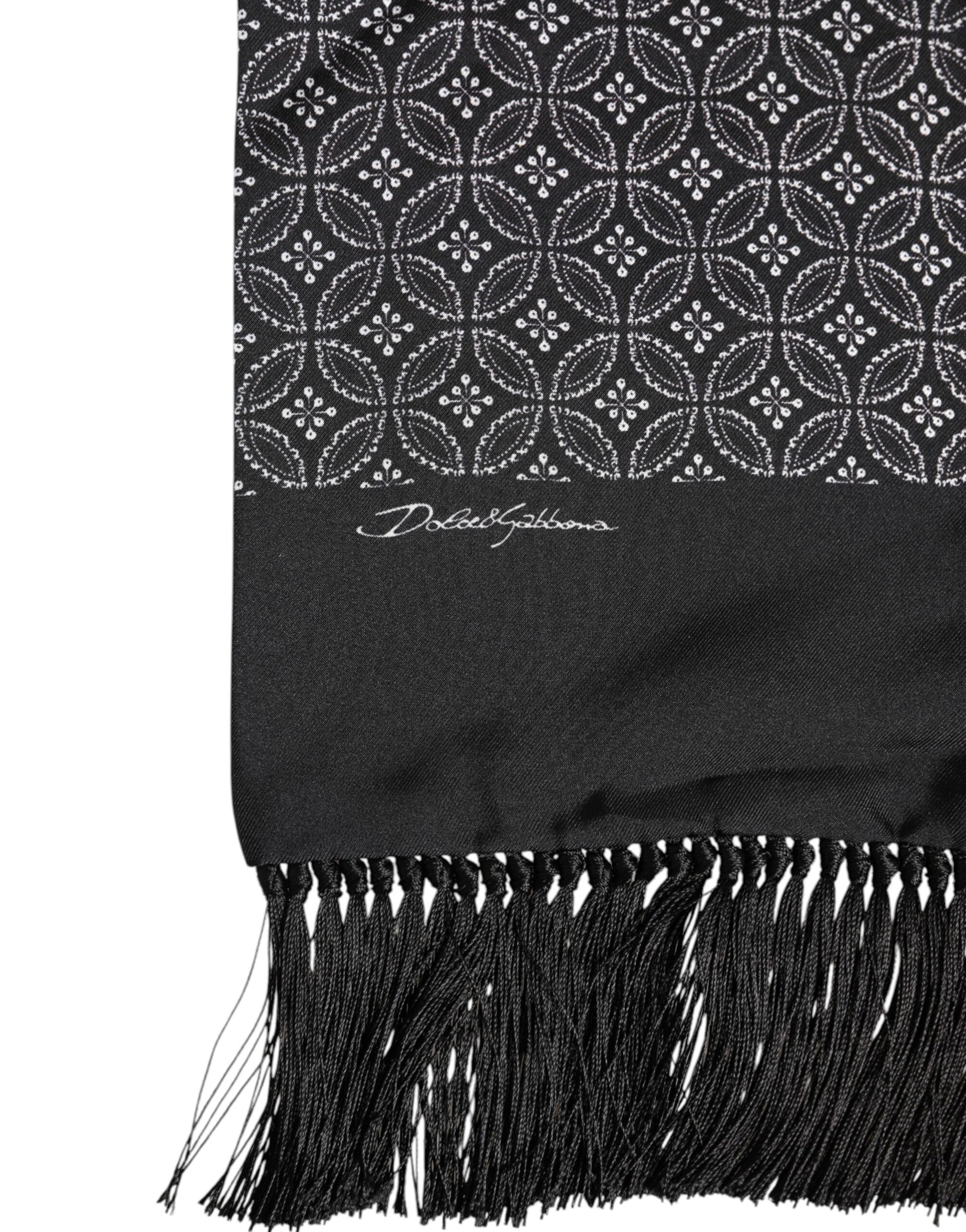 Black Patterned Fringes Men Foulard Scarf