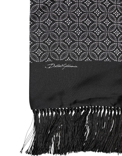 Black Patterned Fringes Men Foulard Scarf