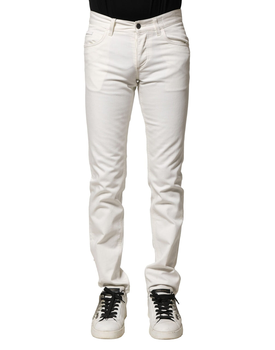 White Cotton Skinny Men Denim Jeans
