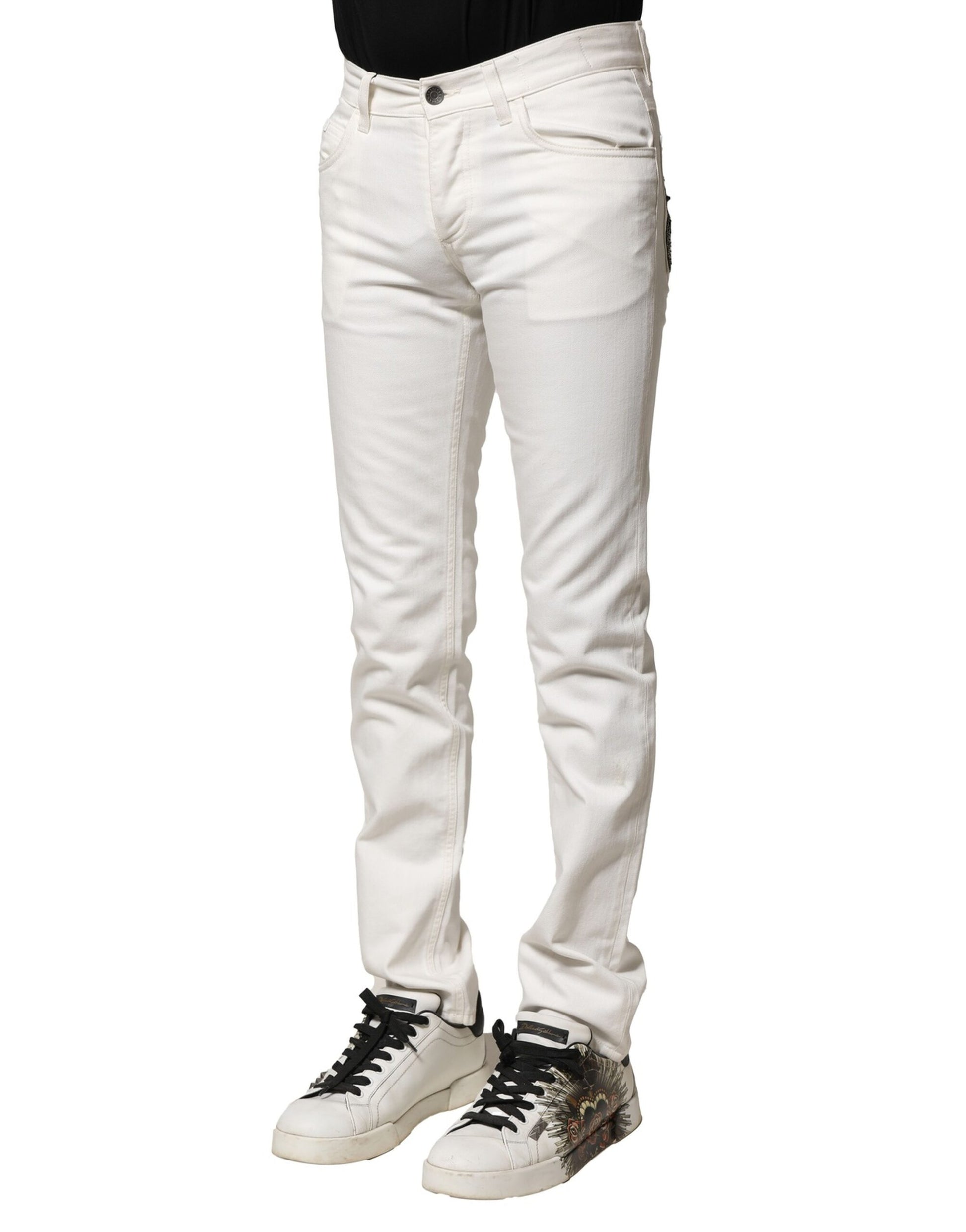 White Cotton Skinny Men Denim Jeans
