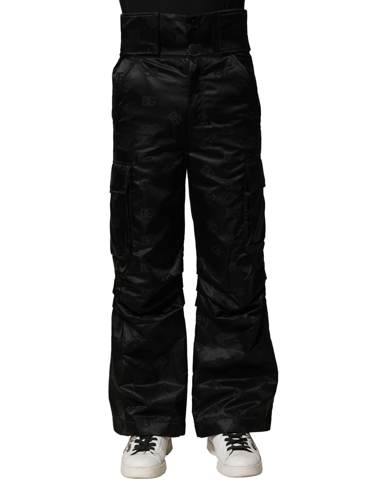 Black Nylon DG Logo Straight Pants