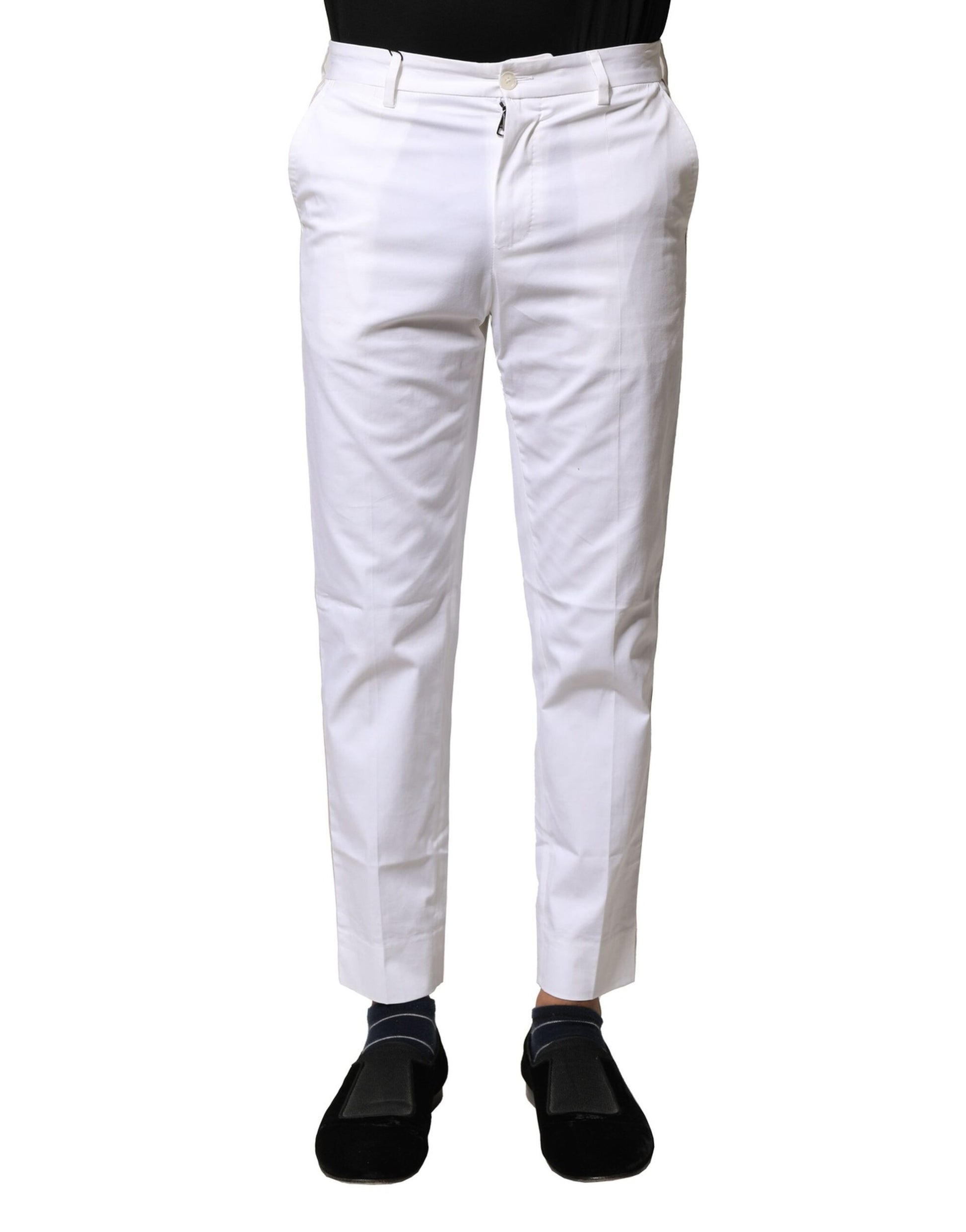 White Cotton Straight Logo Men Pants