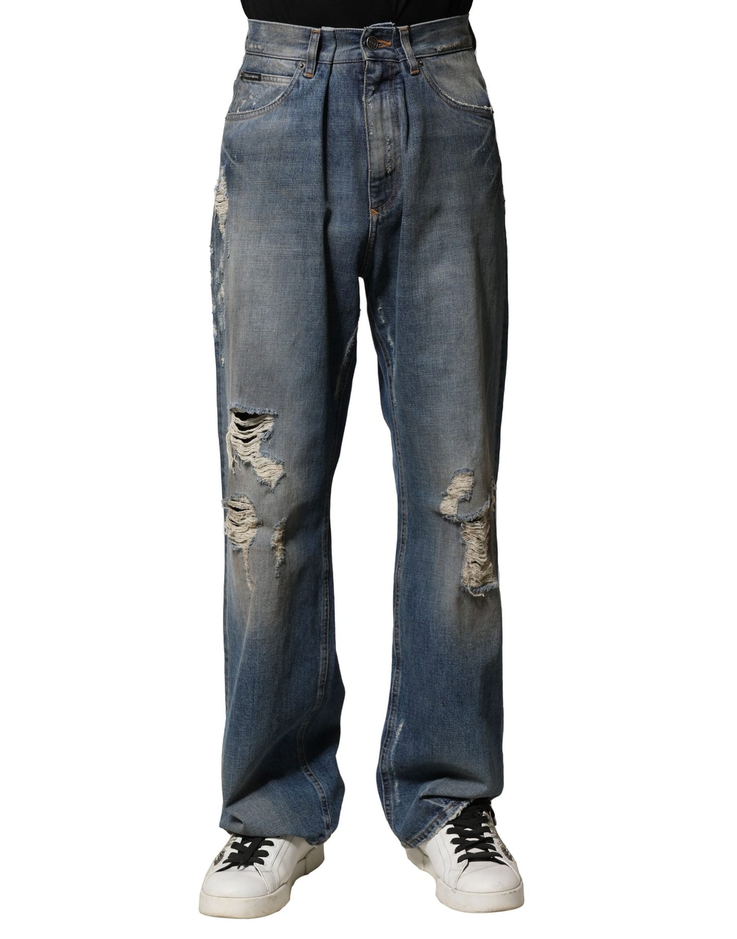 Blue Cotton Tattered Men Denim Jeans