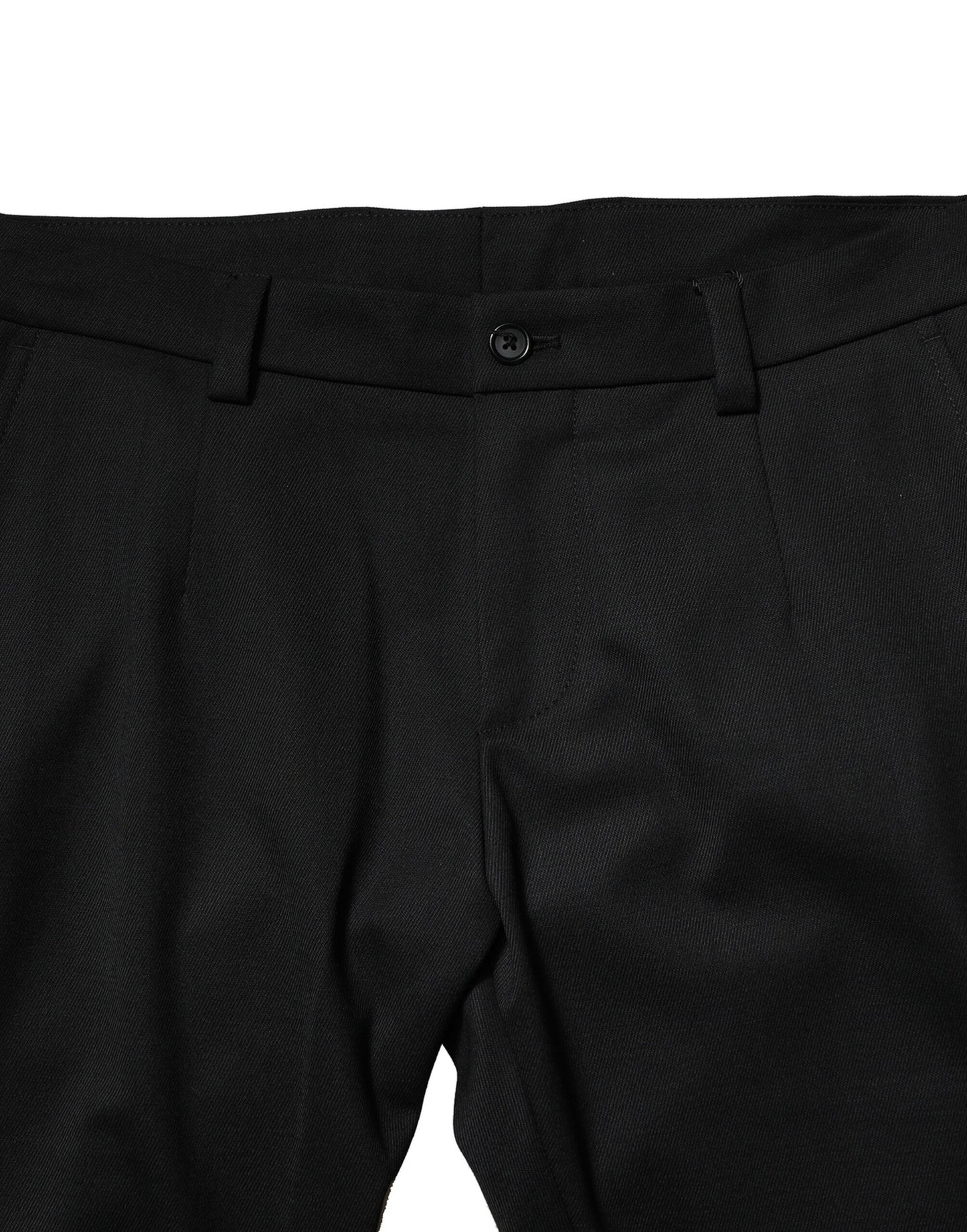 Black Wool Men Skinny Mid Waist Pants