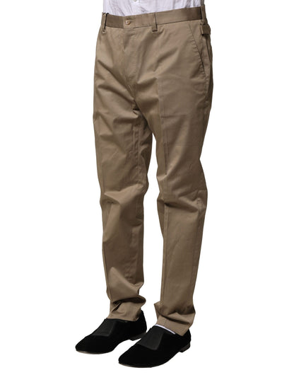 Brown Cotton Tapered Men Formal Pants