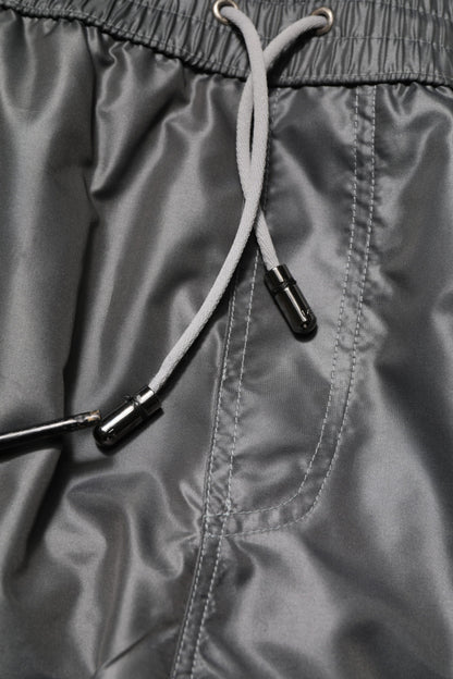 Gray Polyester Mid Waist Casual Bermuda Shorts