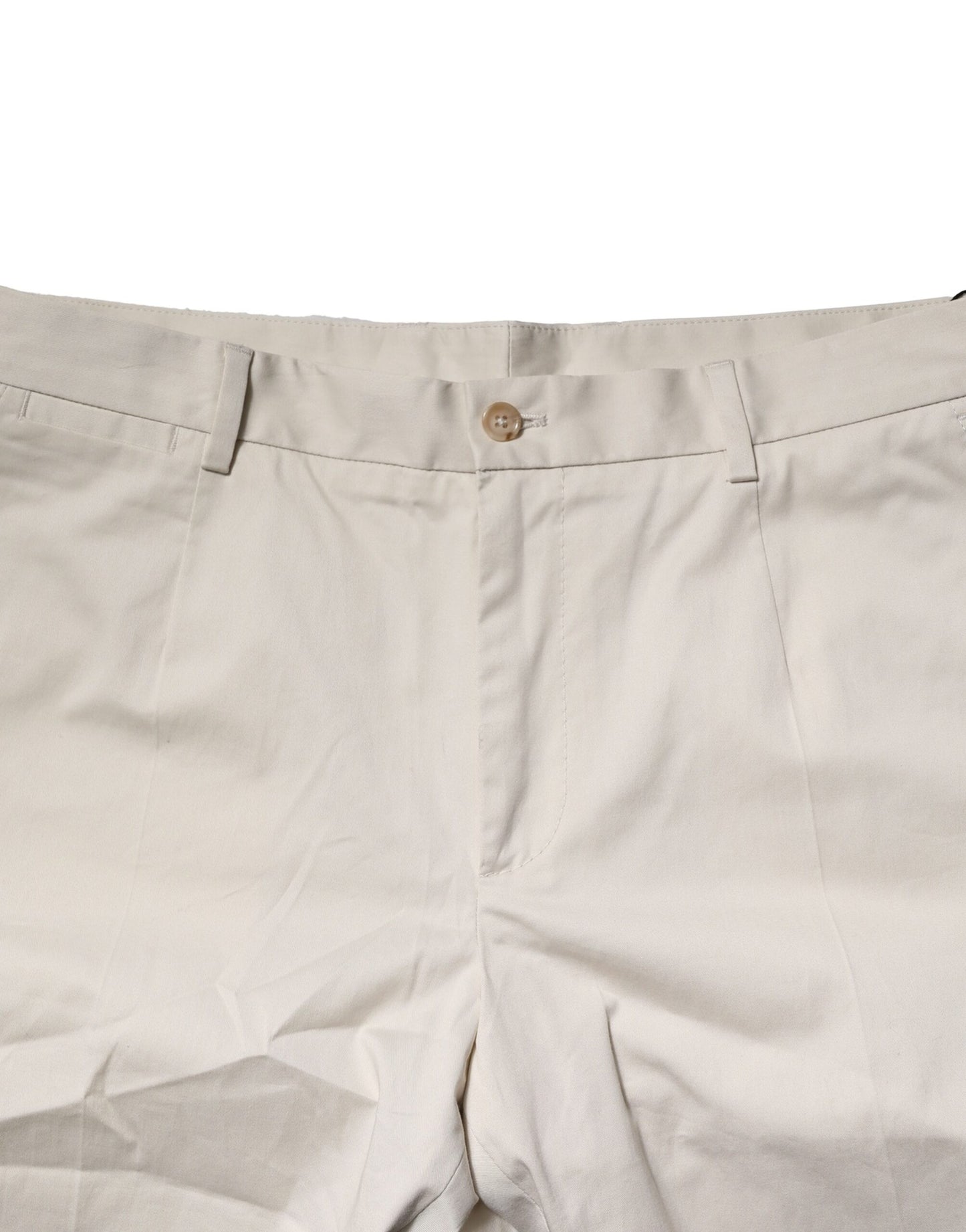 Beige Cotton Stretch Mid Waist Bermuda Shorts