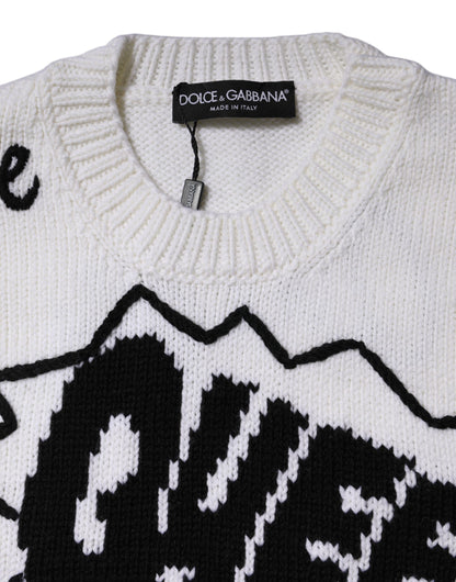 White Wool Knit Crew Neck Pullover Sweater