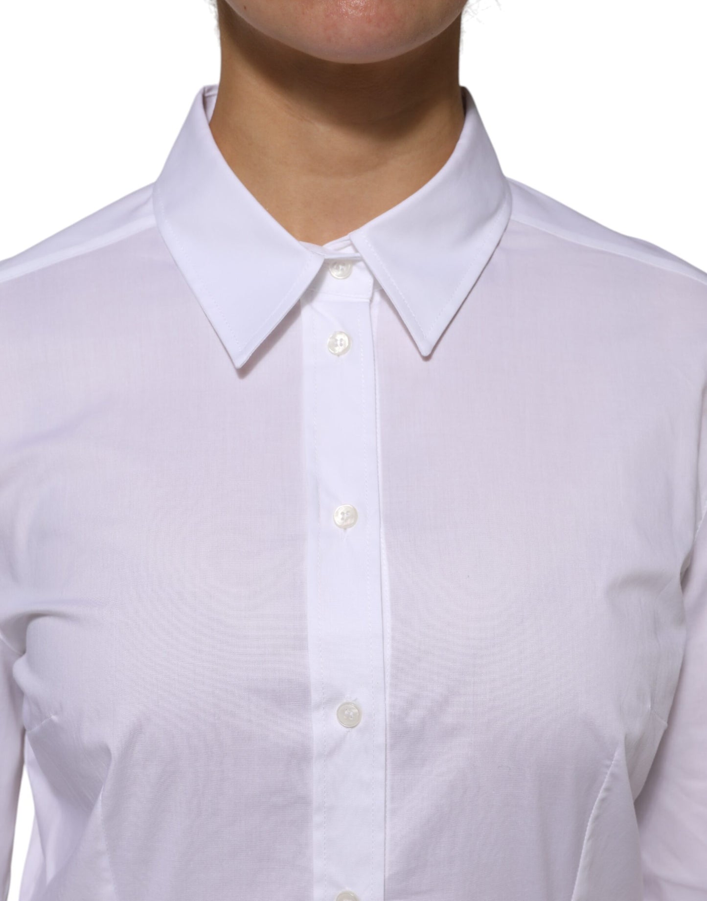 White Cotton Collared Long Sleeves Shirt Top