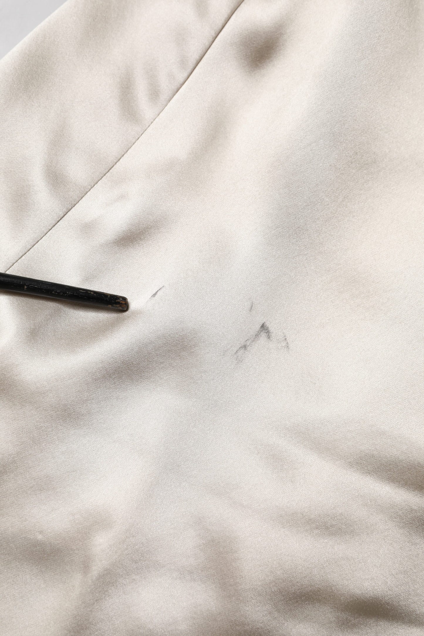 Beige Satin Silk Collared Long Sleeves Top