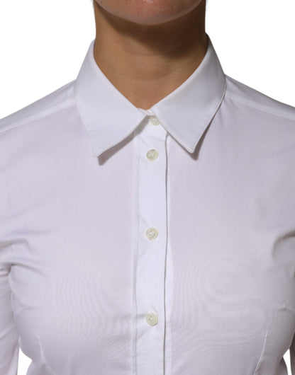 White Cotton Collared Long Sleeves Shirt Top