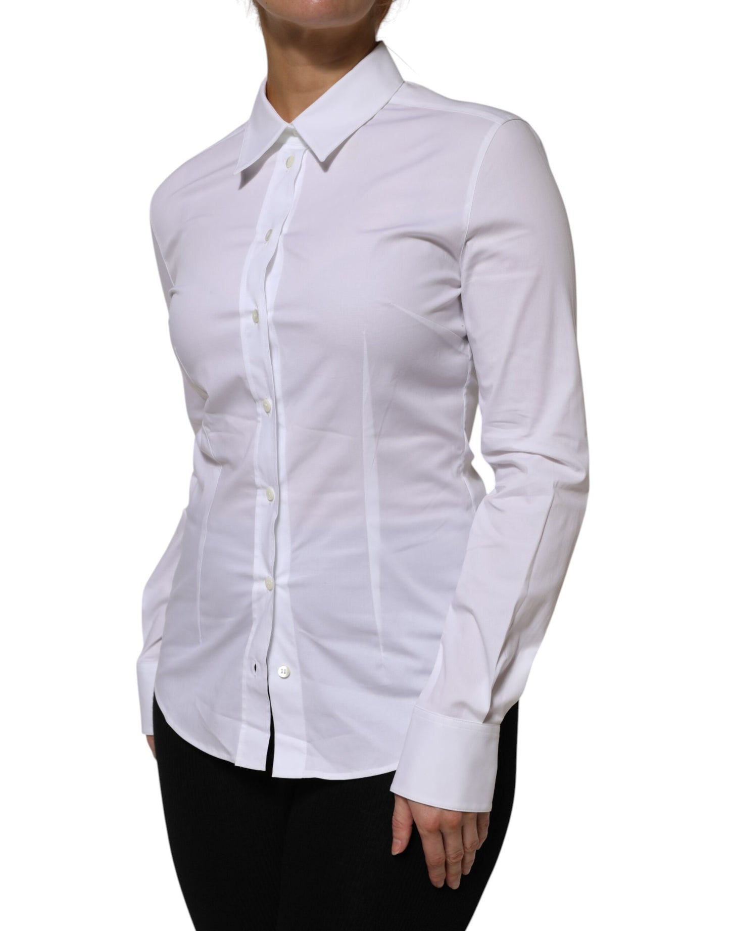 White Cotton Collared Long Sleeves Shirt Top