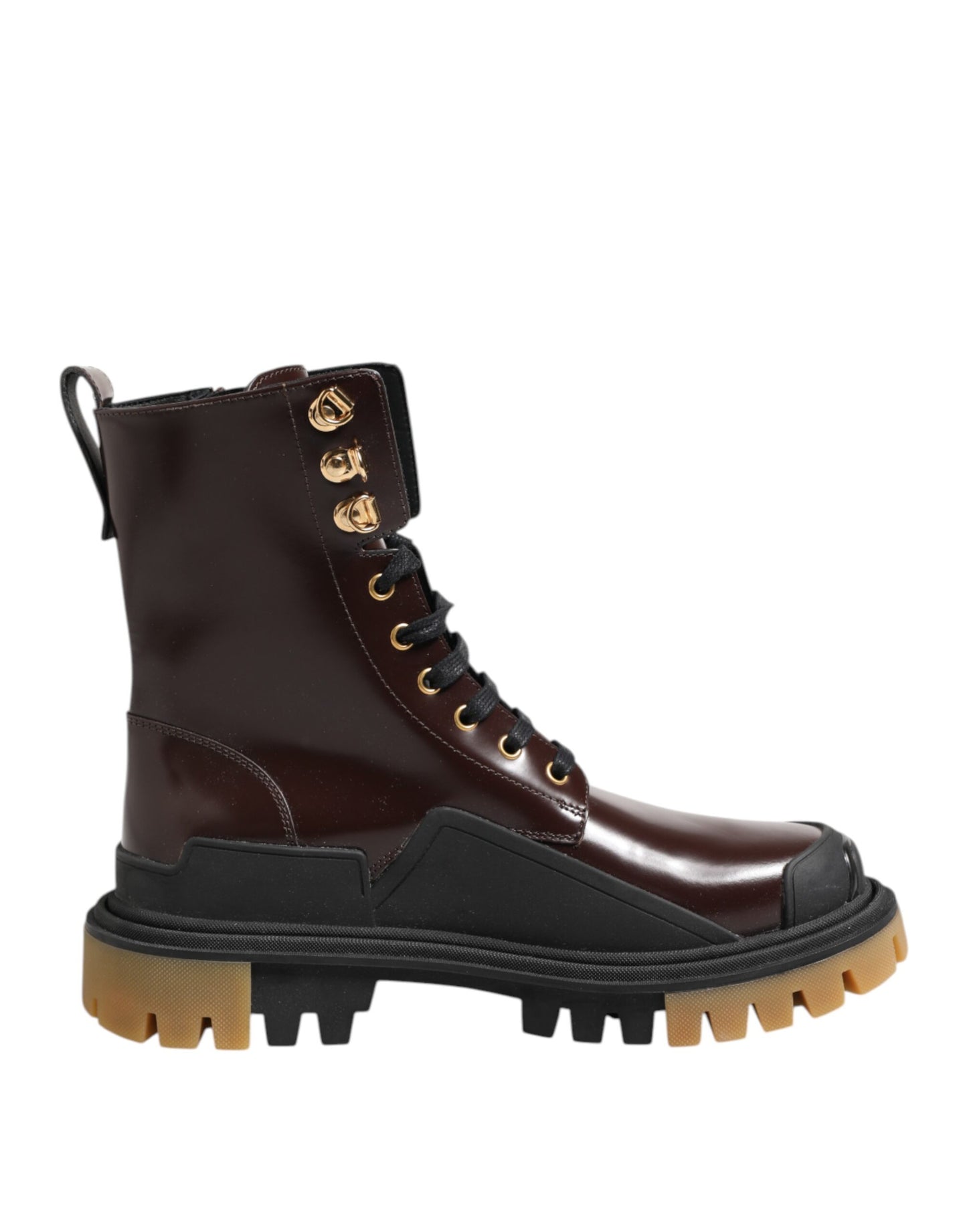 Brown Black Leather Boots Zipper Lace Up Shoes